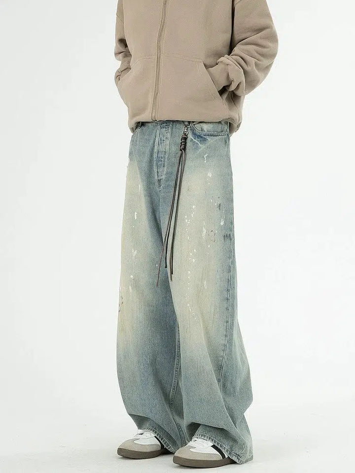 Washed Wide-Leg Straight Jeans