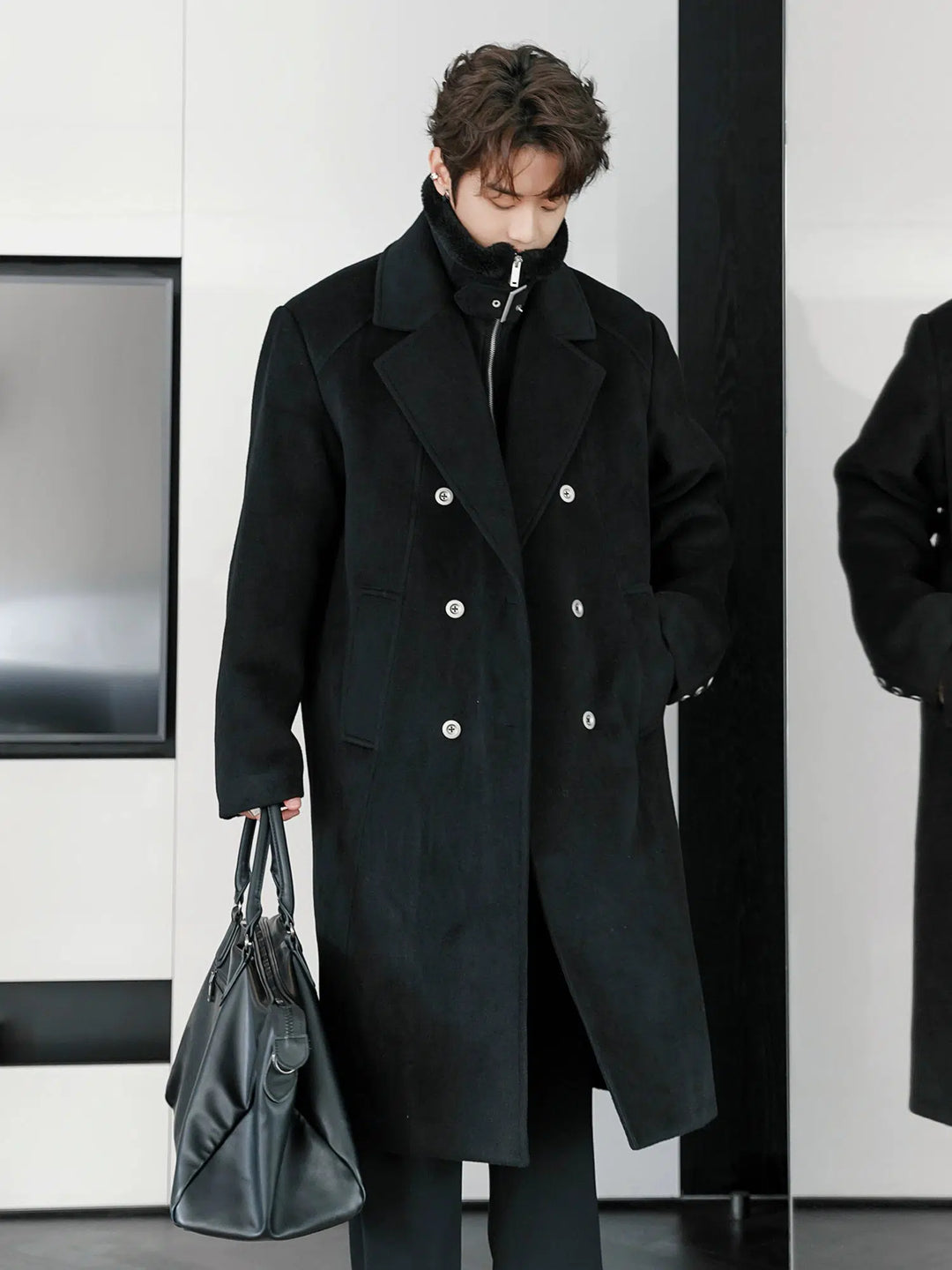 Long Double-Breasted Woolen Coat