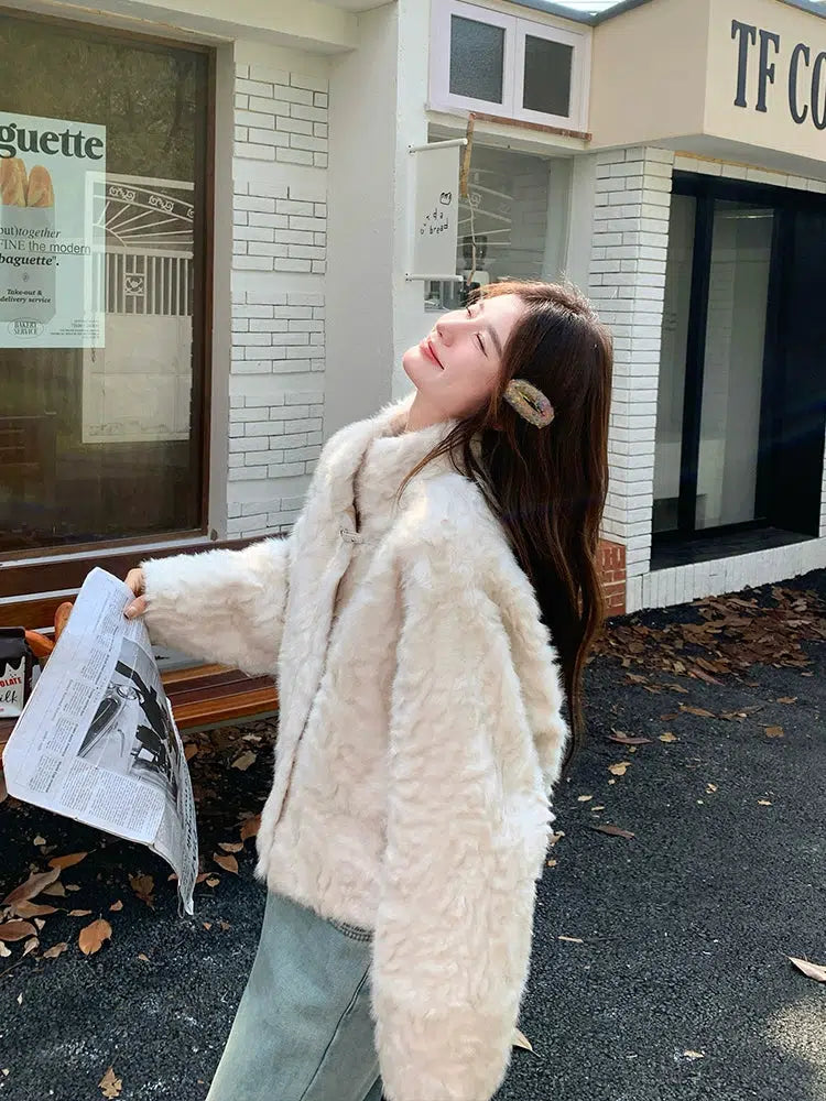 Short Faux Fur Lamb Wool Coat-The Korean Fashion