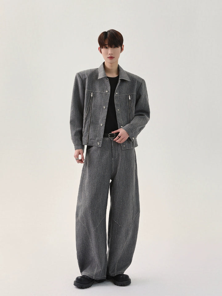 Deconstructed Denim Jacket and Pants Set