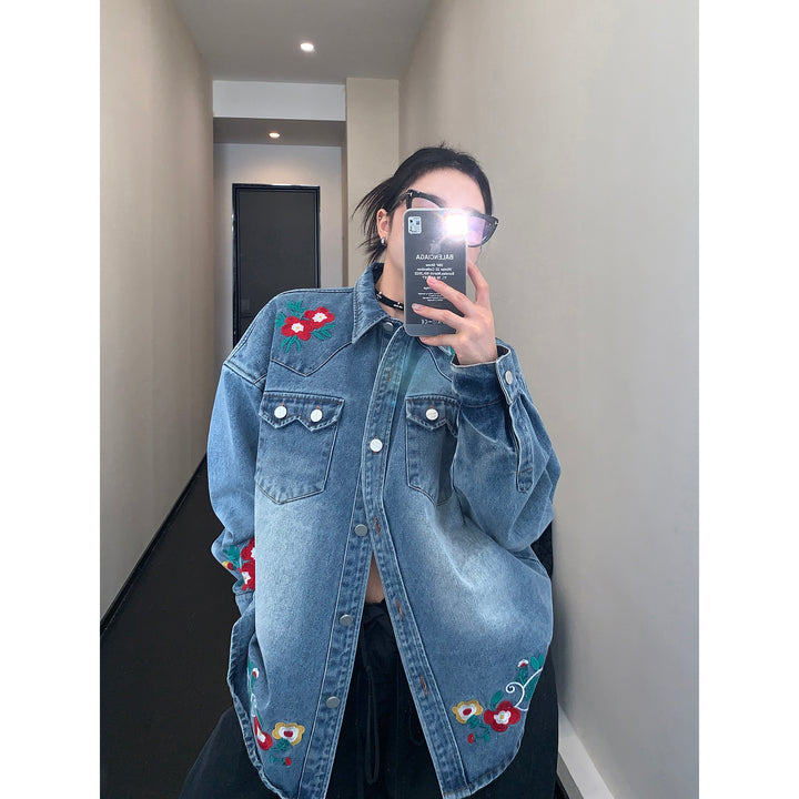 Distressed Embroidered Denim Jacket