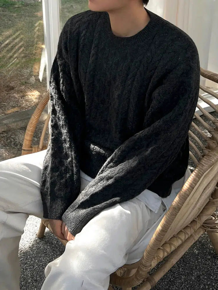 Cable-Knit Round Neck Winter Sweater-The Korean Fashion