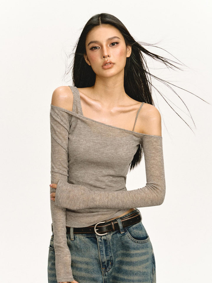 Slim Fit Off-Shoulder Long-Sleeve Top