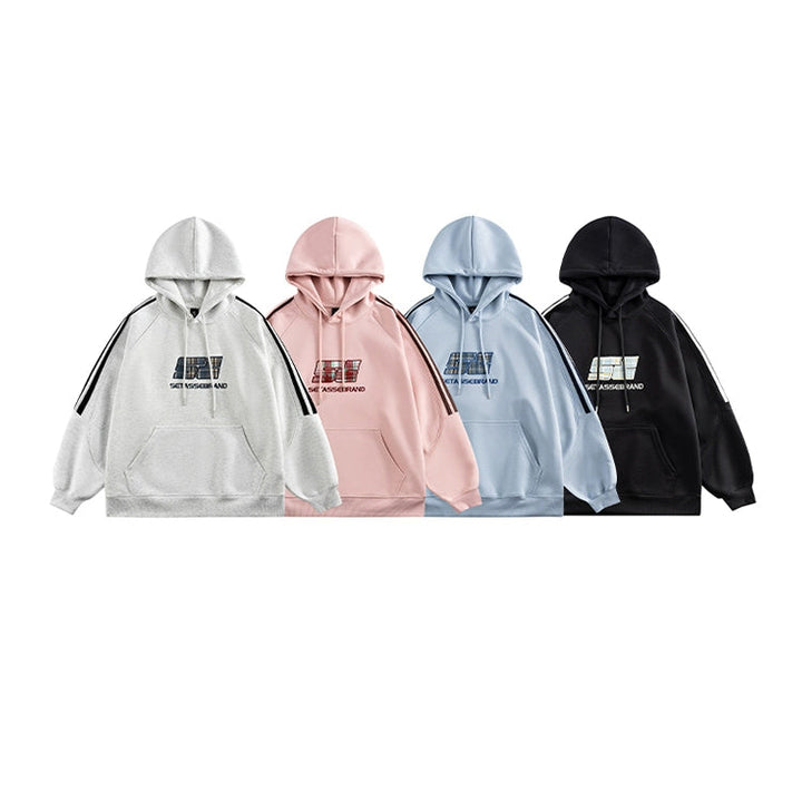 Striped Embroidered Letter Hooded Sweatshirt