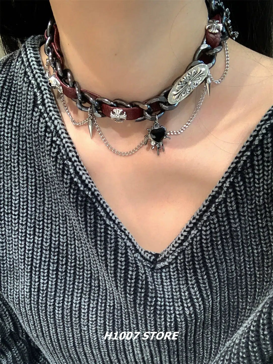 Metal Leather Punk Choker Necklace