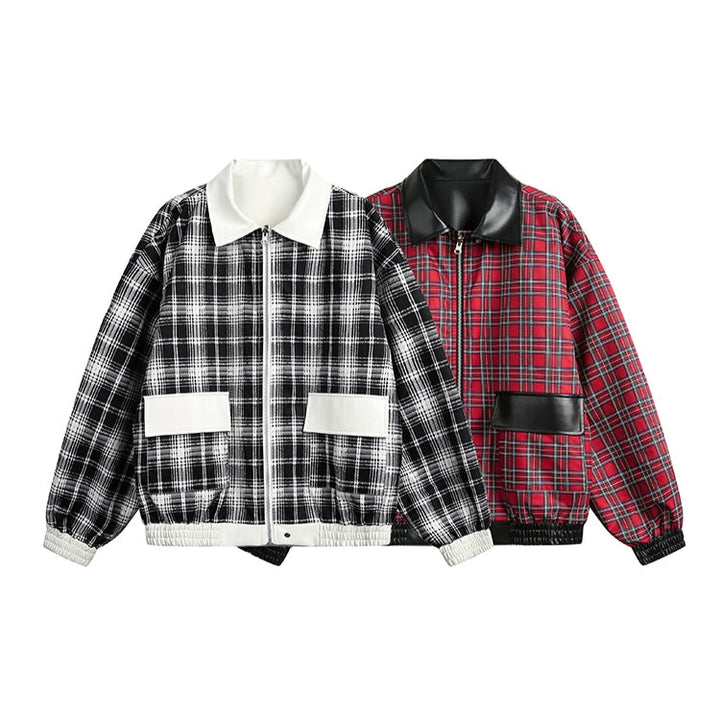 Reversible Plaid Leather Motorcycle Jacket