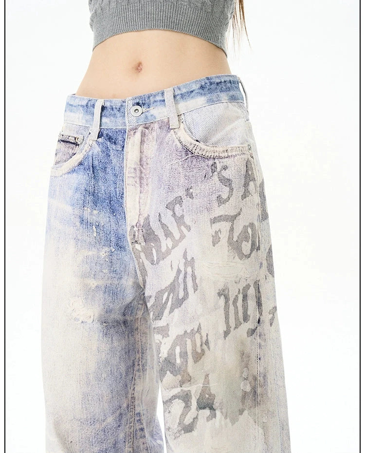 Retro 3D Letter Street-Rock Jeans