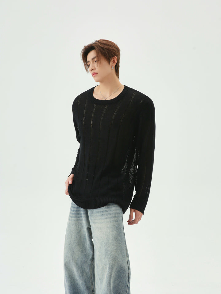 Vertical Striped Long-Sleeve Pullover