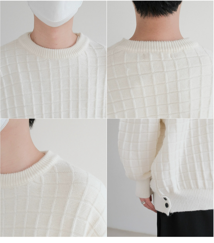 3D Plaid Drop Shoulder Loose Sweater