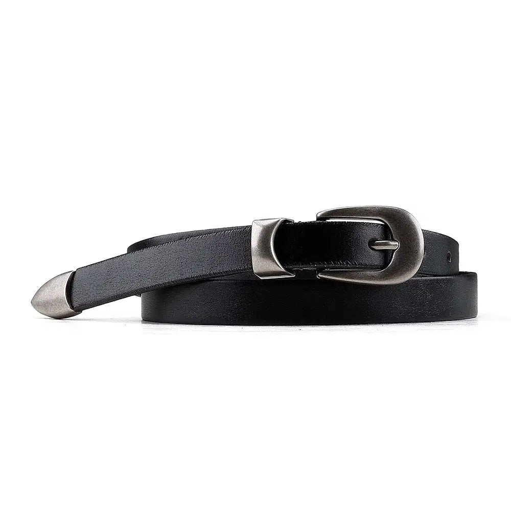 Leather Plum Blossom Buckle Narrow Belt