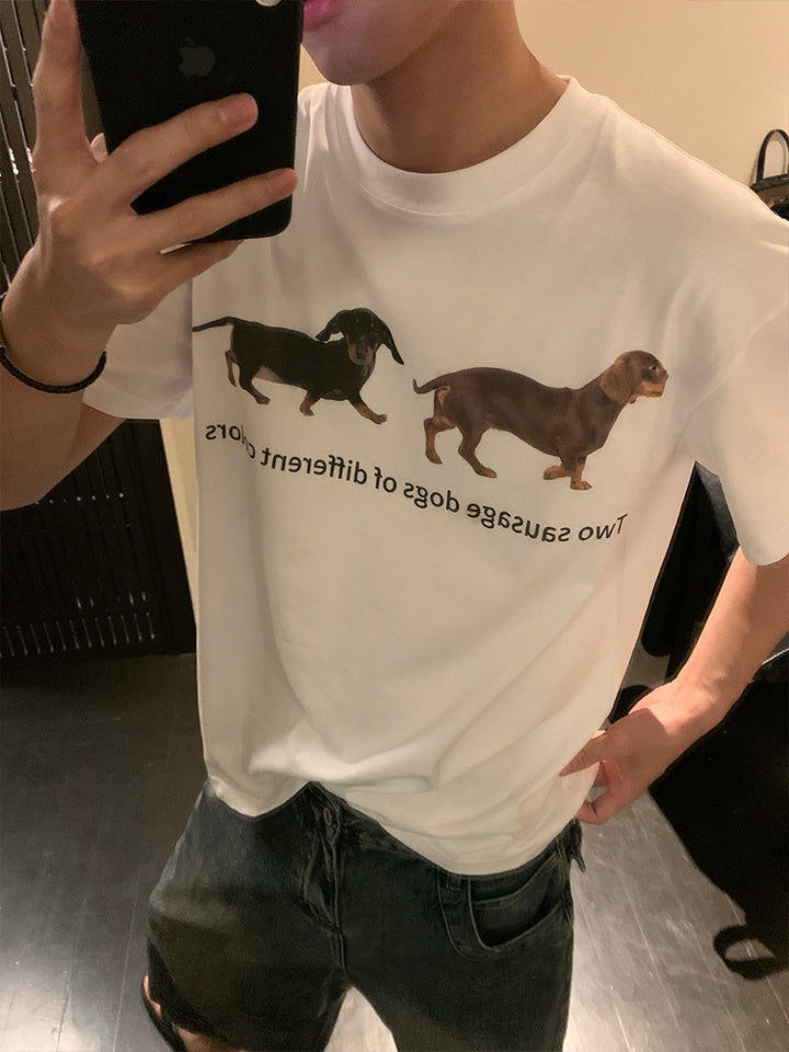 Dachshund Print Round Neck T-Shirt