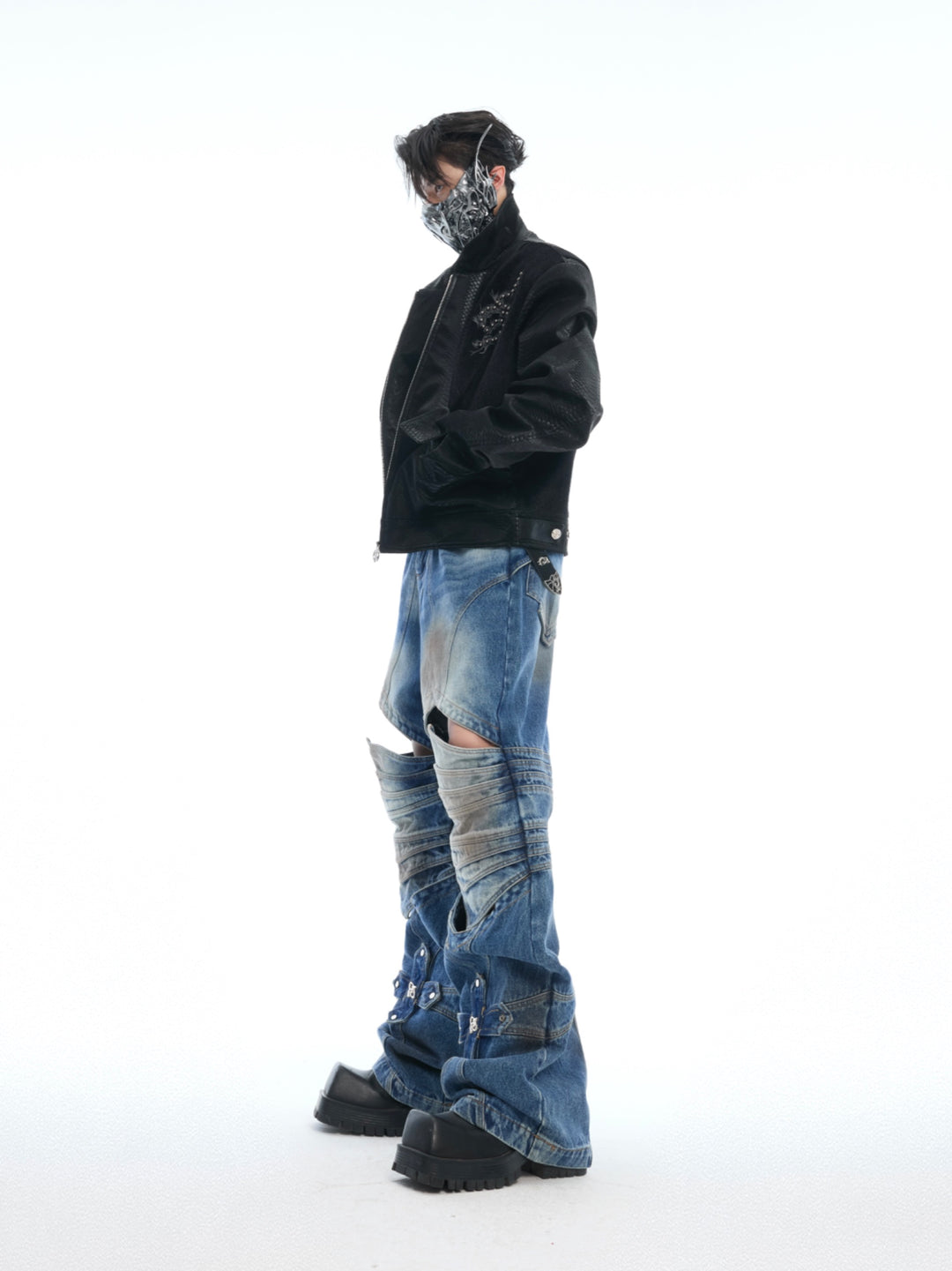 Deconstructed Cross Hollow Design Jeans