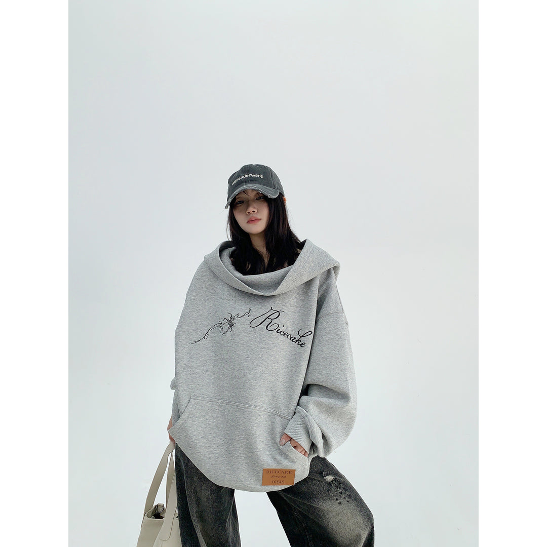 Oversized Round Neck Hooded Sweatshirt