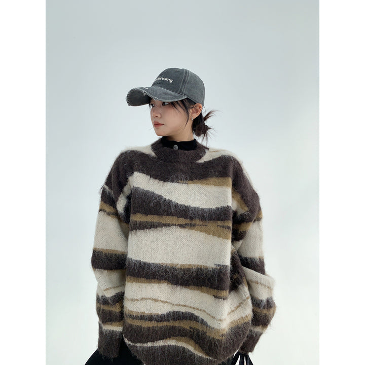 Thick Brushed Irregular Striped Sweater