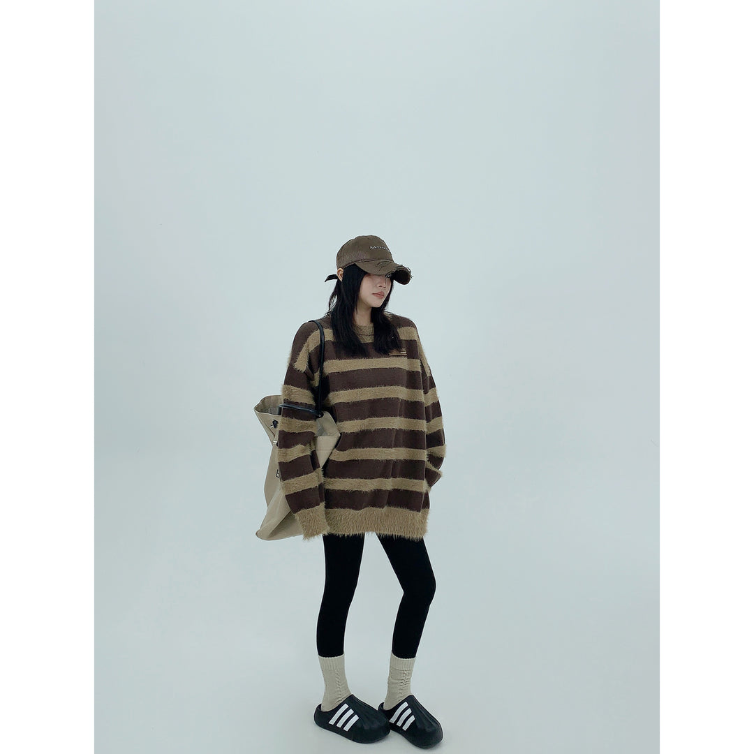 Heavyweight Striped Round Neck Sweater