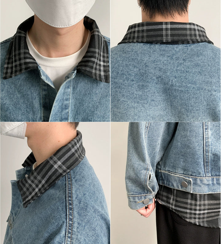 Plaid Collar Denim Jacket