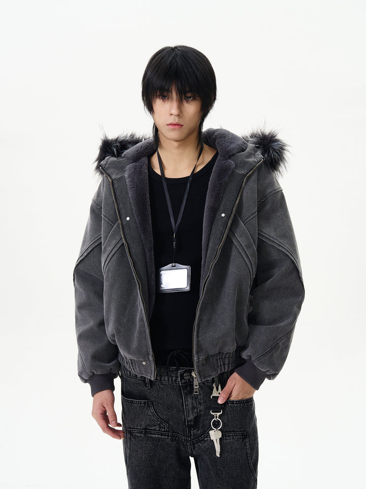 Insulated Cotton Deconstructed Jacket with Hood-The Korean Fashion