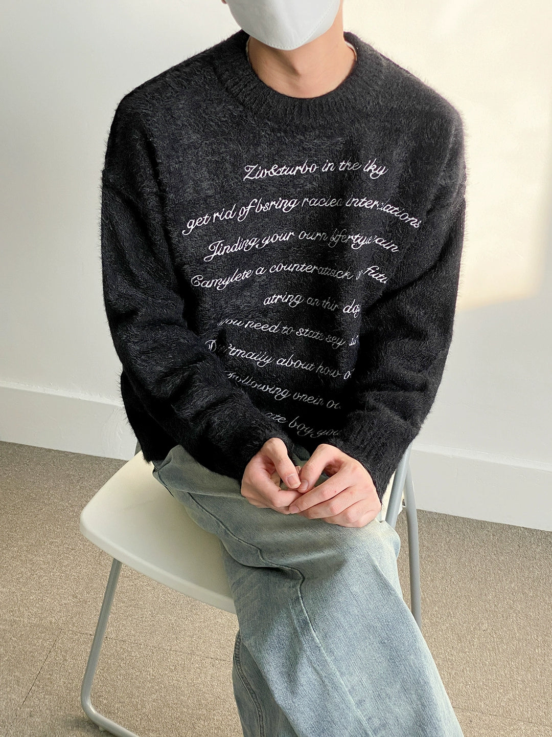 Lettered Mohair Knit Sweater