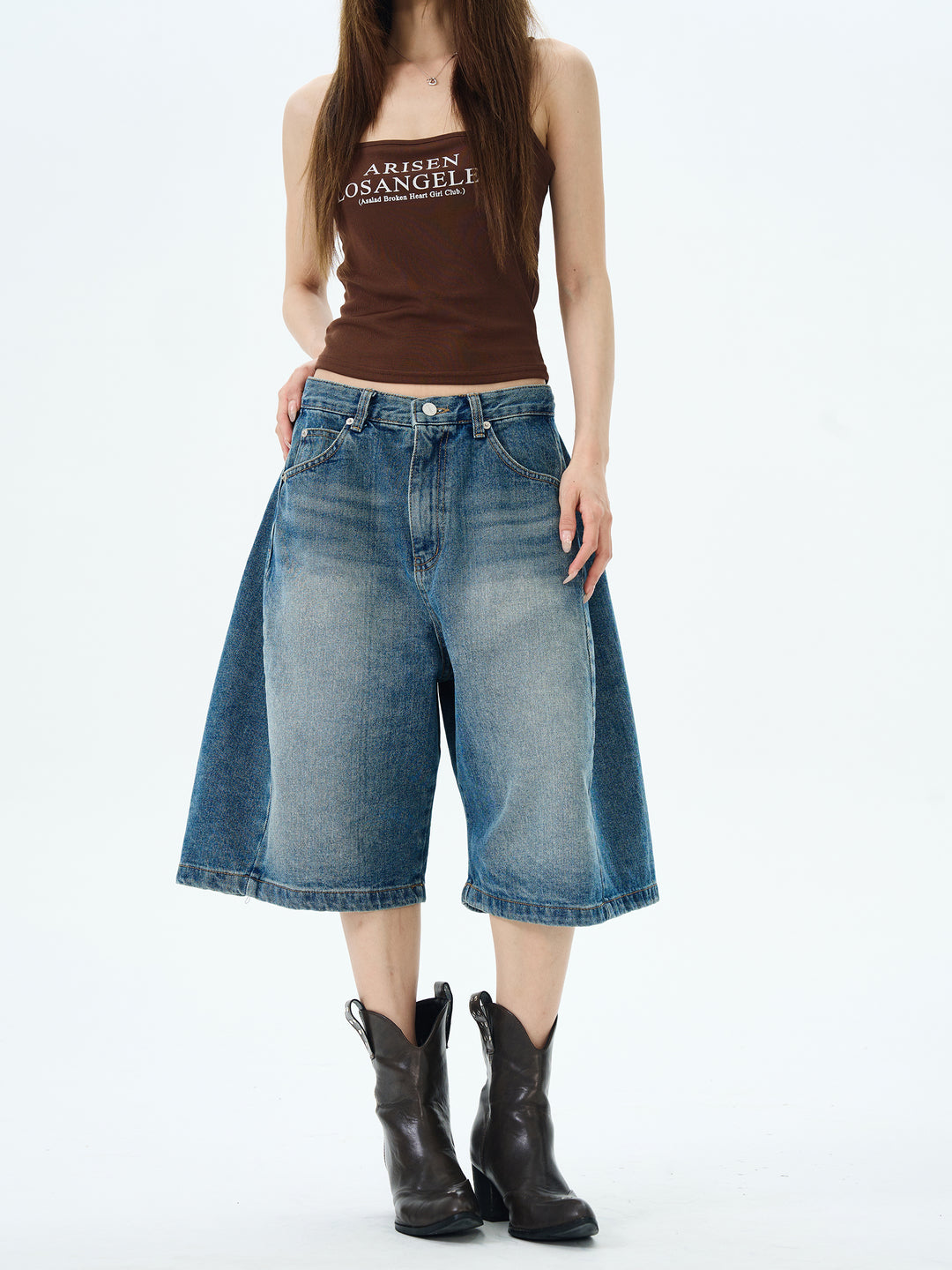 Wide Leg Cropped Denim Pants