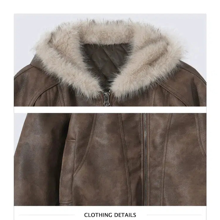 Hooded Faux Fur Leather Jacket