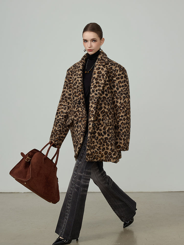 Leopard Print Medium-Length Fur Coat