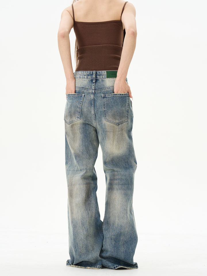 Blue Straight-leg Denim Flared Pants