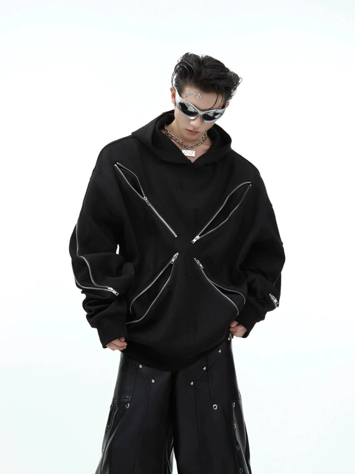 Deconstructed Zipper Knitted Hoodie-The Korean Fashion