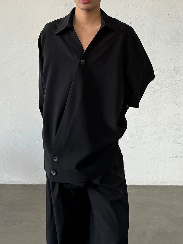 Minimalist Irregular Button V-Neck Shirt