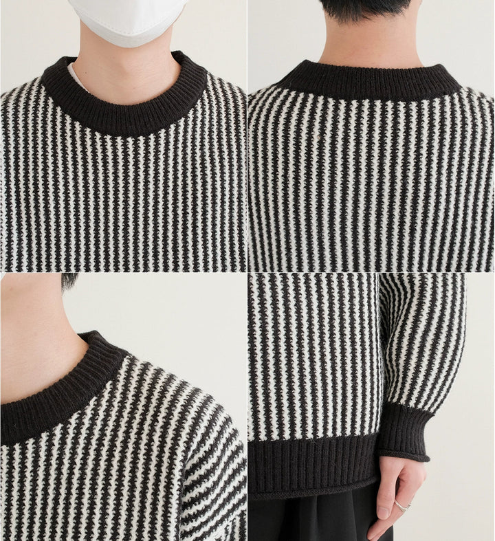 Contrast Collar Striped Knit Sweater