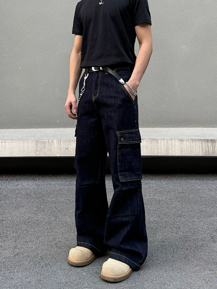 Pantalons cargo en denim selvedge à coupe ample 