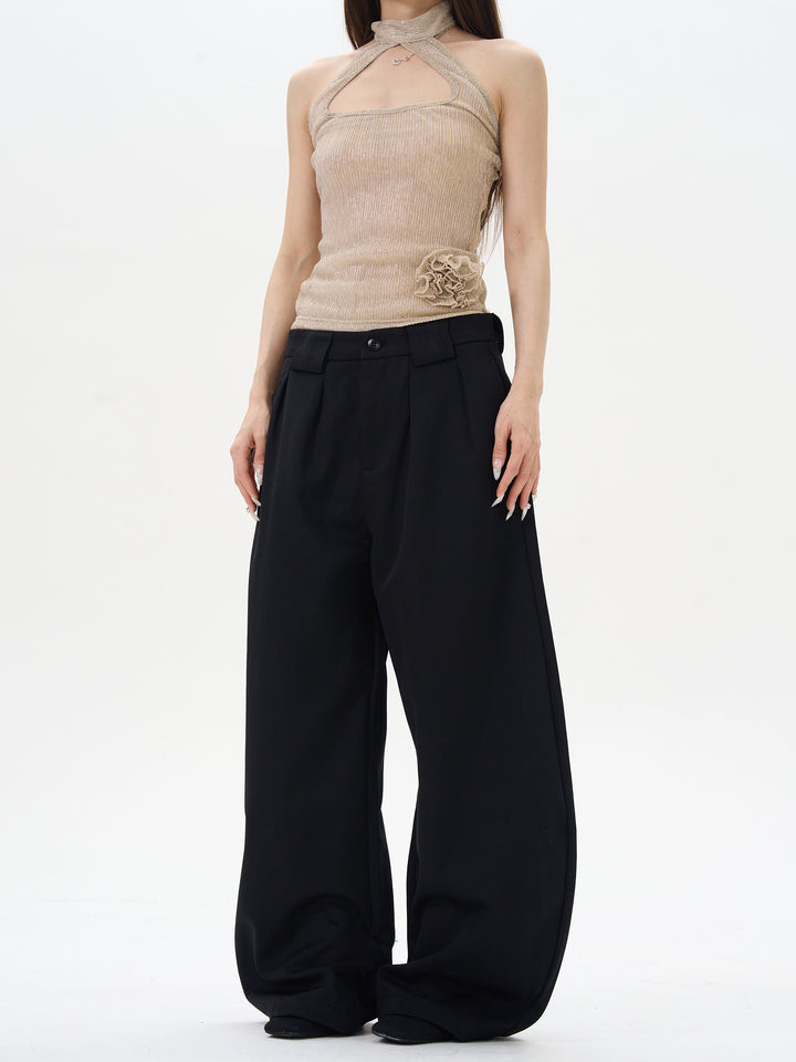 Black Straight Wide-leg Pants