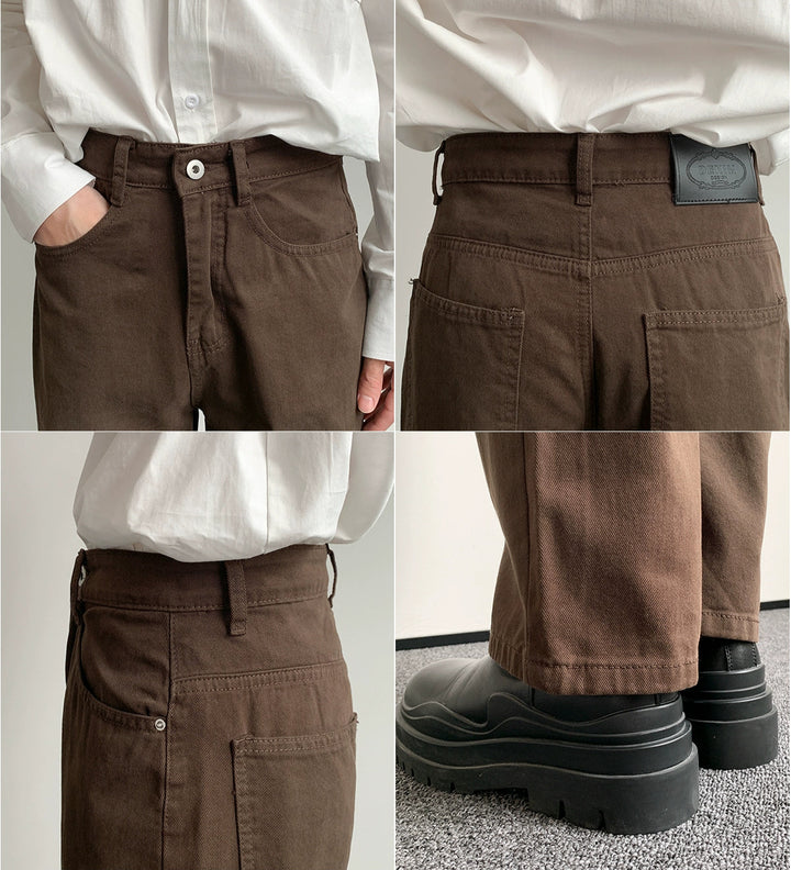 Brown Straight-Leg Casual Pants