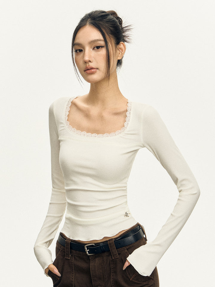 Retro One-Shoulder Long-Sleeve Top