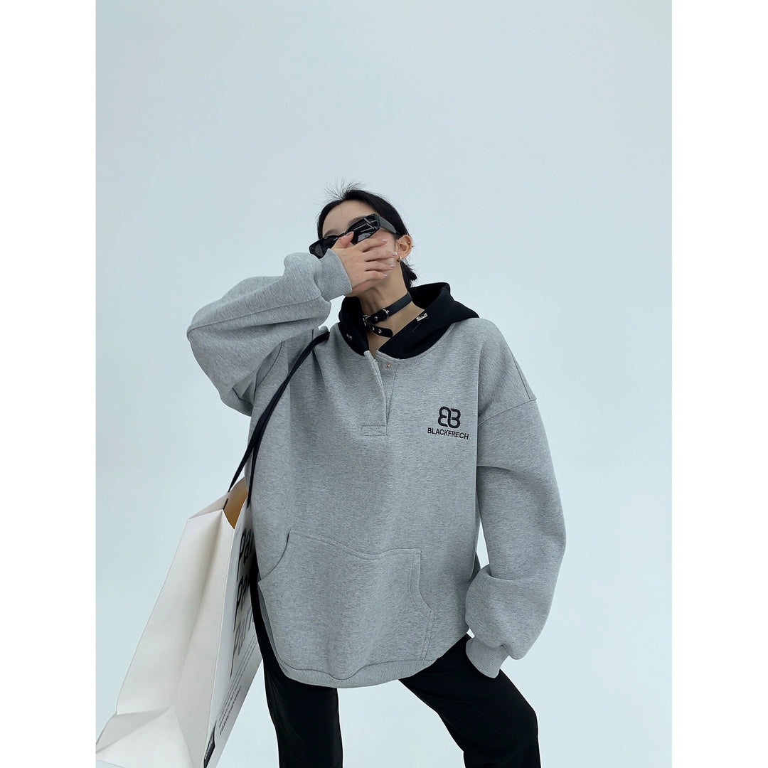 Plush Contrast Stitch Hoodie-The Korean Fashion