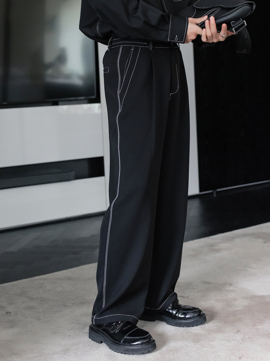 Wide-Leg Casual Drape Pants