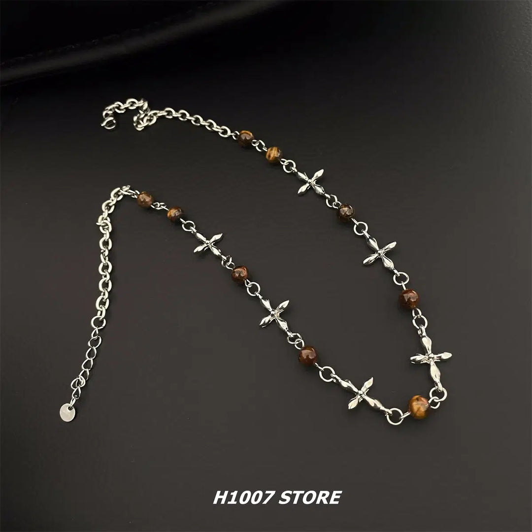 Tiger Eye Stone Cross Necklace