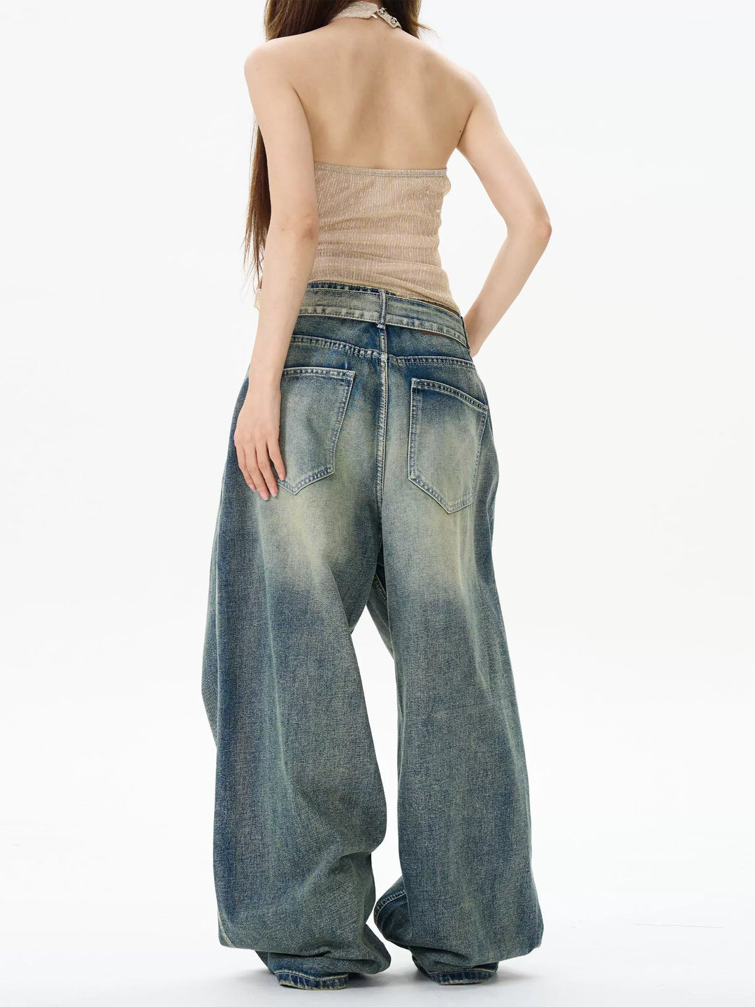 Retro Loose Wide-Leg Belted Jeans