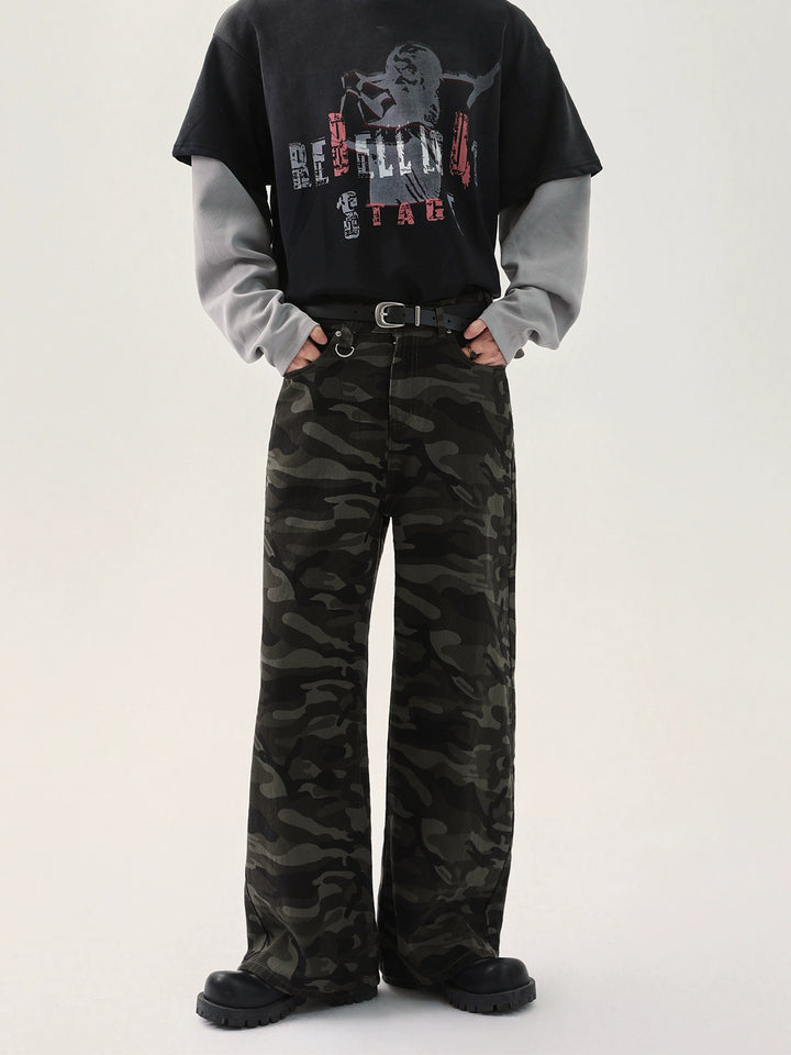 Camouflage Wide-Leg Cargo Pants