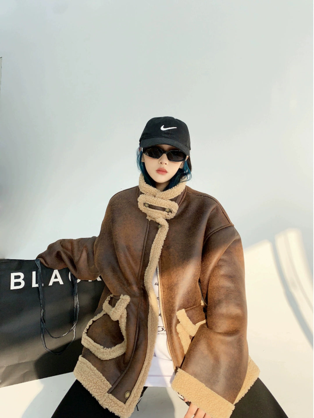 Suede Lamb Wool Retro Motorcycle Coat