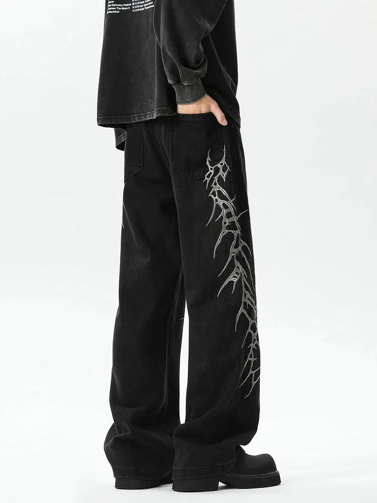 Thorn Embroidery Flared Street Pants-The Korean Fashion