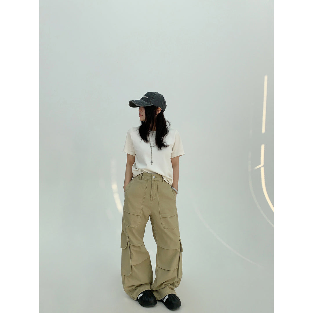 Wide-Leg Distressed Workwear Pants