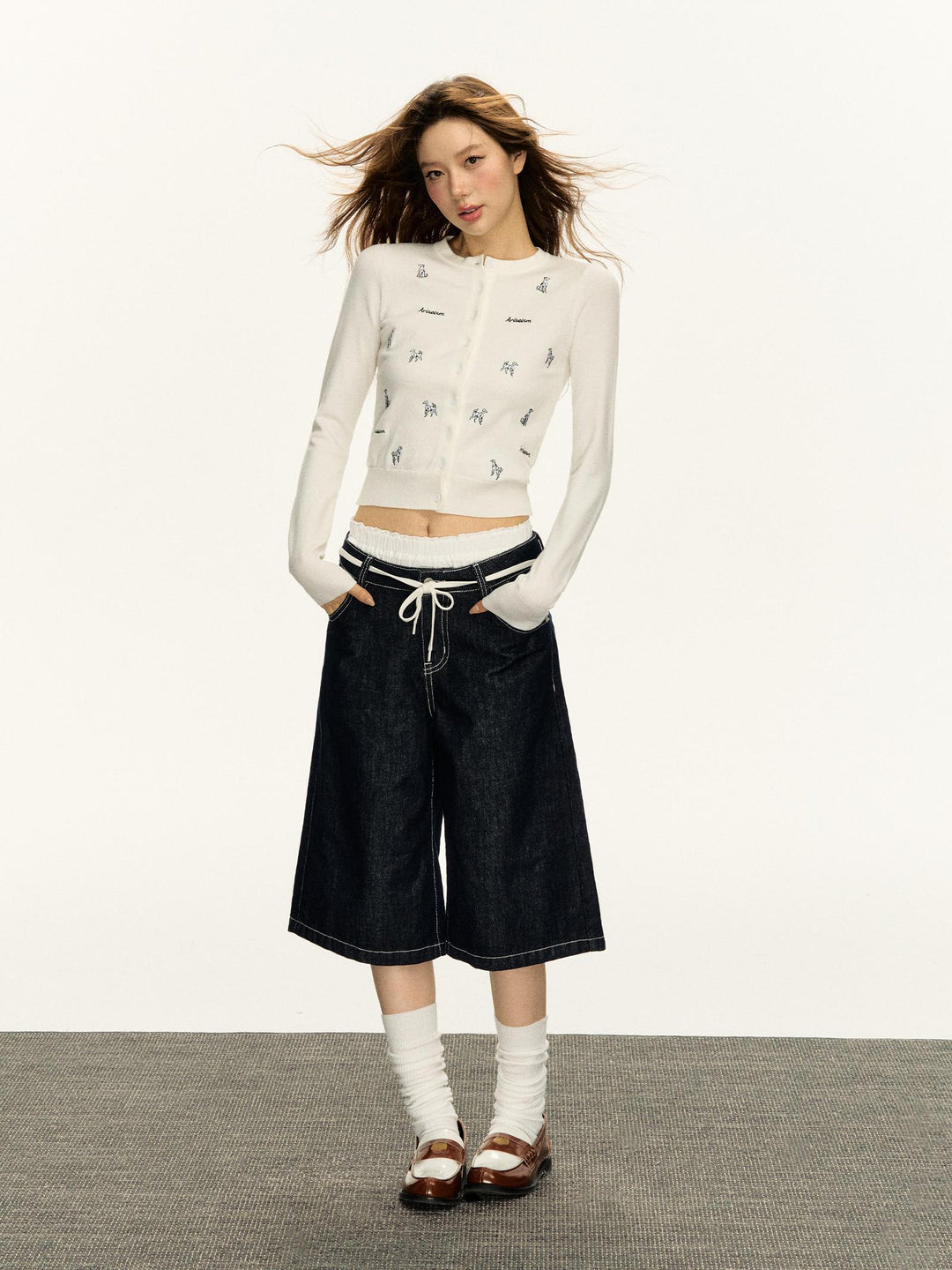 Retro Wide-Leg Mid-Length Denim Pants