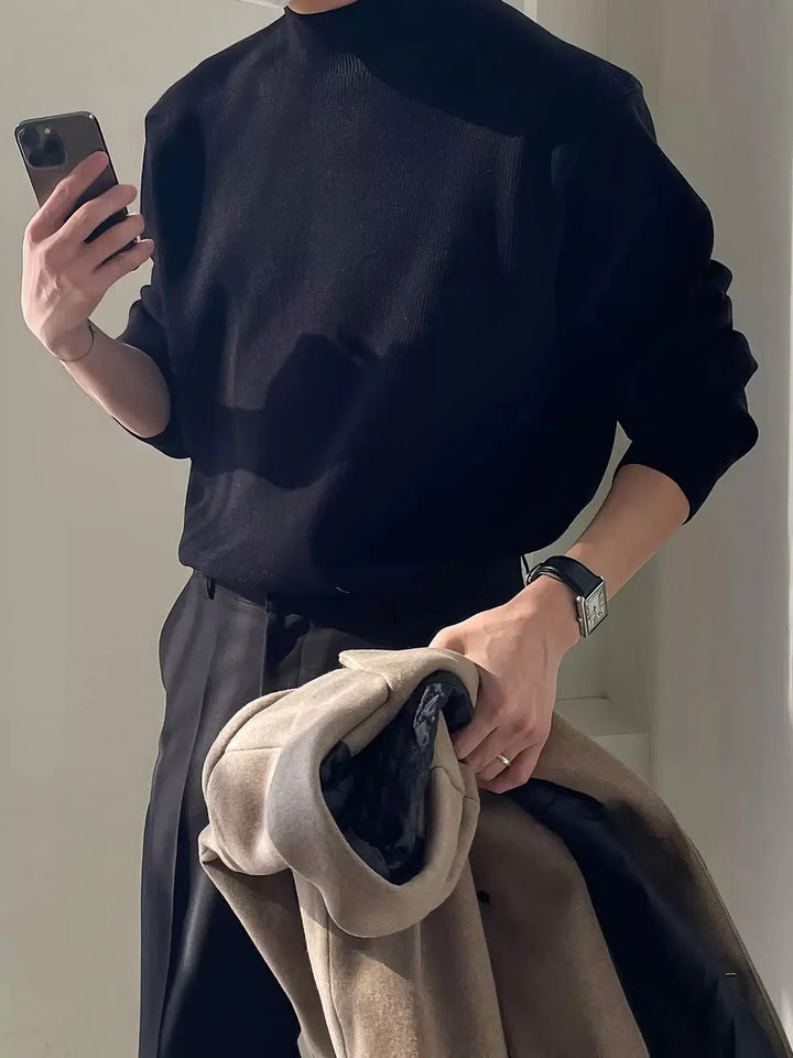 Half Turtleneck Knit Sweater Casual Fit-The Korean Fashion