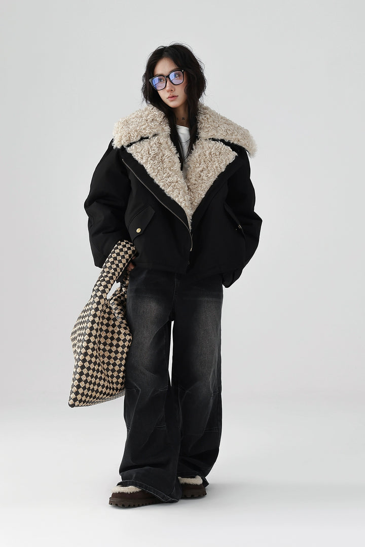 Oblique Zipper Lapel Wool Coat