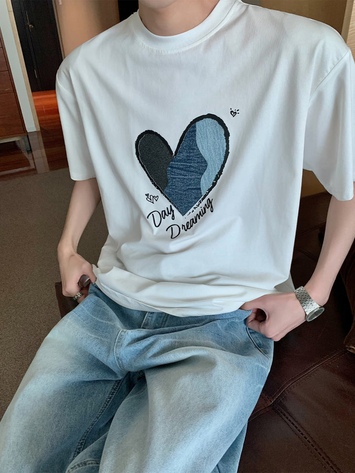 Denim Heart Patchwork T-shirt