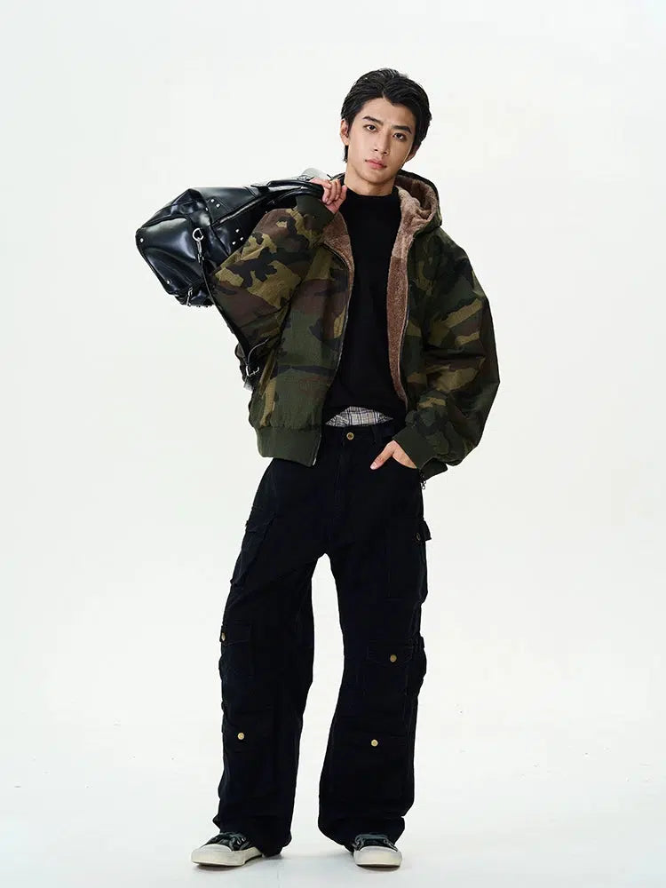 Insulated Camouflage Lambskin Cotton Jacket-The Korean Fashion