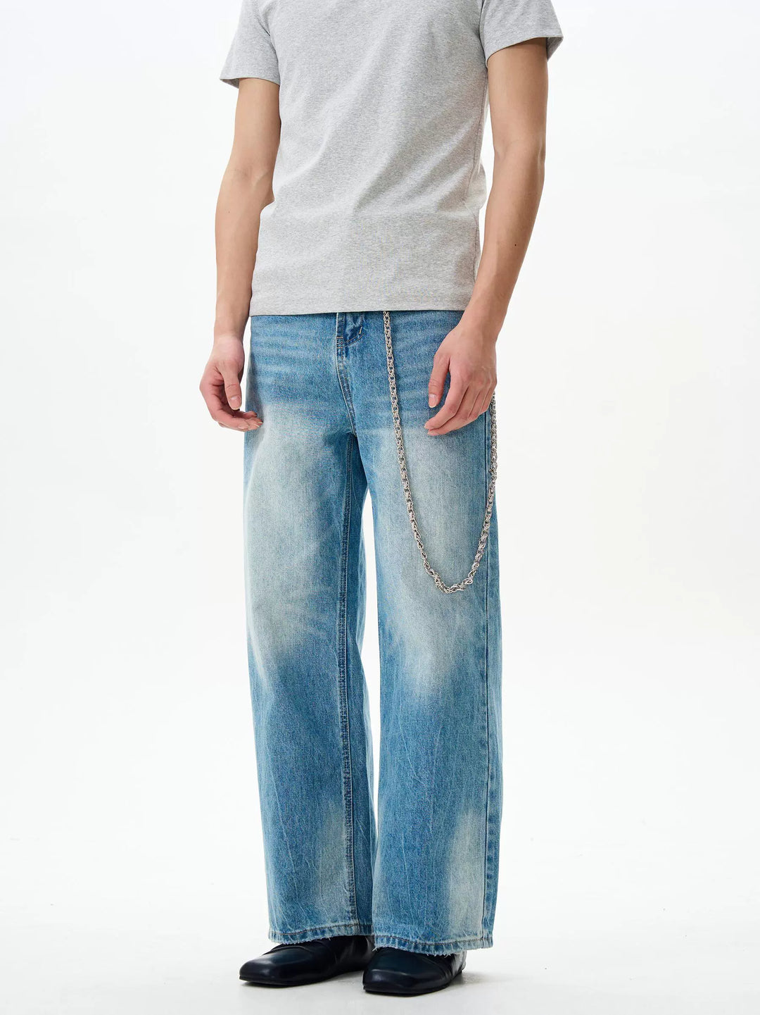 Blue Wide-Leg Denim Pants