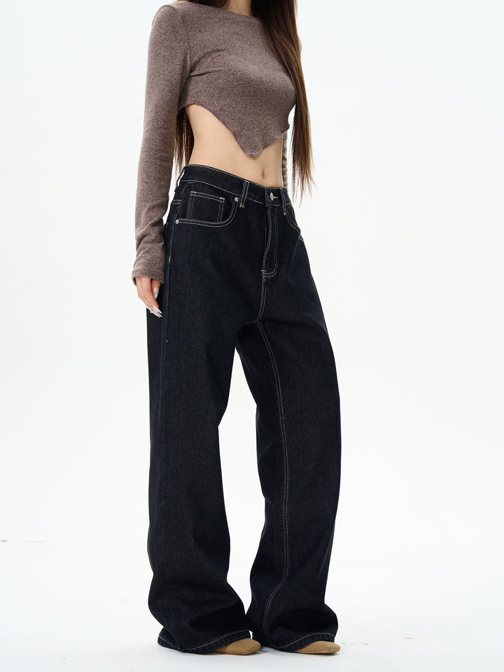 Straight Wide-Leg Jeans with Velvet Lining