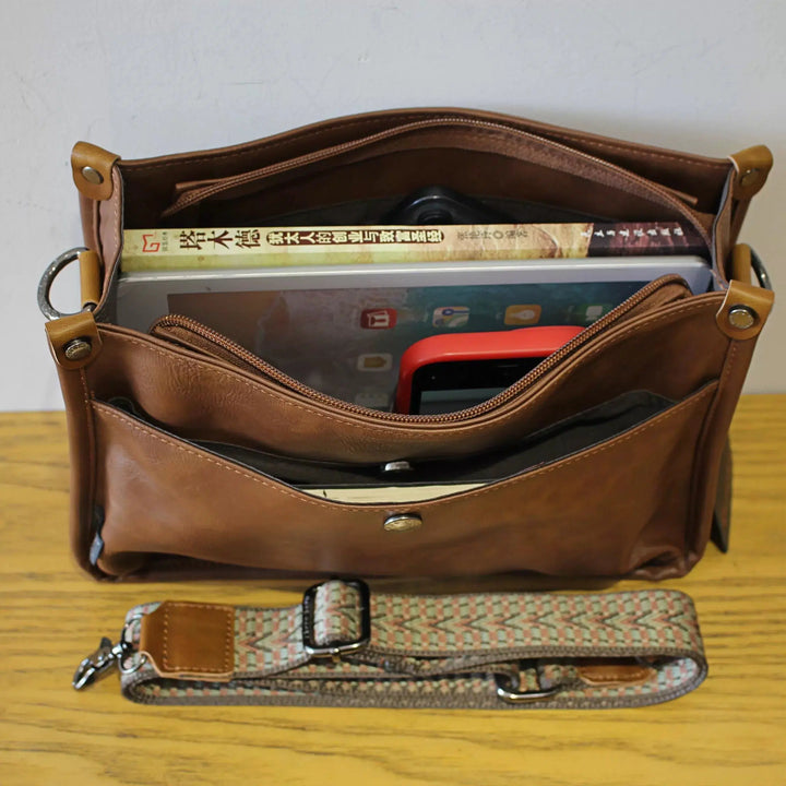 Multi-Pockets Leather Messenger Bag