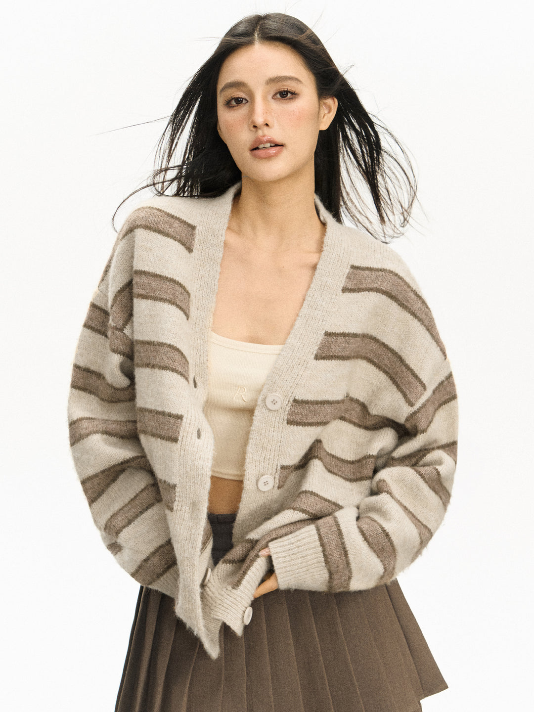 Striped Knitted Cardigan Sweater